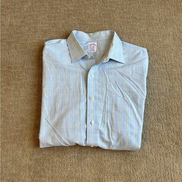 Brooks Brothers Classic Non-Iron Long Sleeve Shirt Blue/Yellow Men's 17 1/2 - Picture 5 of 10